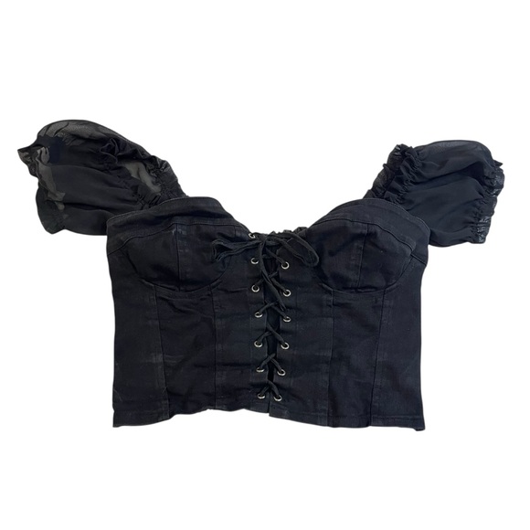 i am gia black lace up corset ruffle sleeve top boudoir goth whimsigoth vampire - Picture 1 of 7